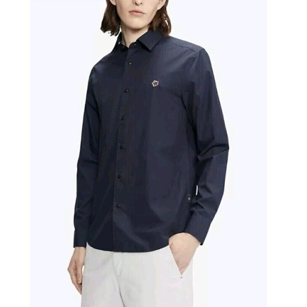 Ted Baker London Men Navy Blue Button Down Dress Shirt Sz 5 XL Magnolia Logo N15